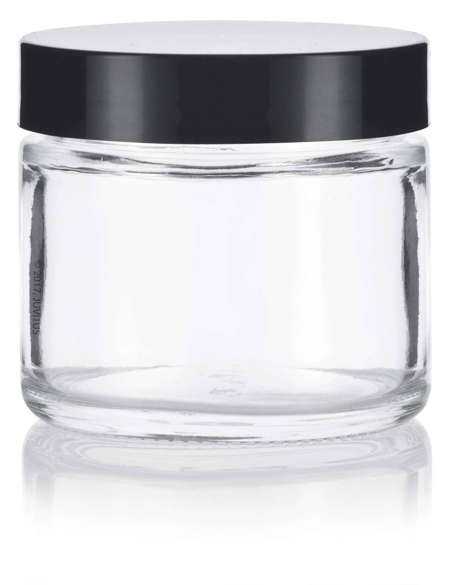 JUVITUS Clear Thick Glass Straight Sided Jar - 2 oz / 60 ml (3 pack) Airtight Smell Proof BPA Free Lids