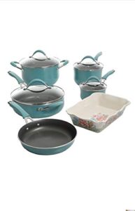 the pioneer woman vintage speckle 10 piece non-stick pre-seasoned cookware set