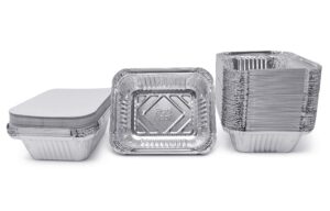 (120 pack) premium 1-lb takeout pans with lids - 5.6" x 4.6" x 1.9" l extra heavy-duty l disposable aluminum foil for catering party meal prep freezer drip pans bbq potluck