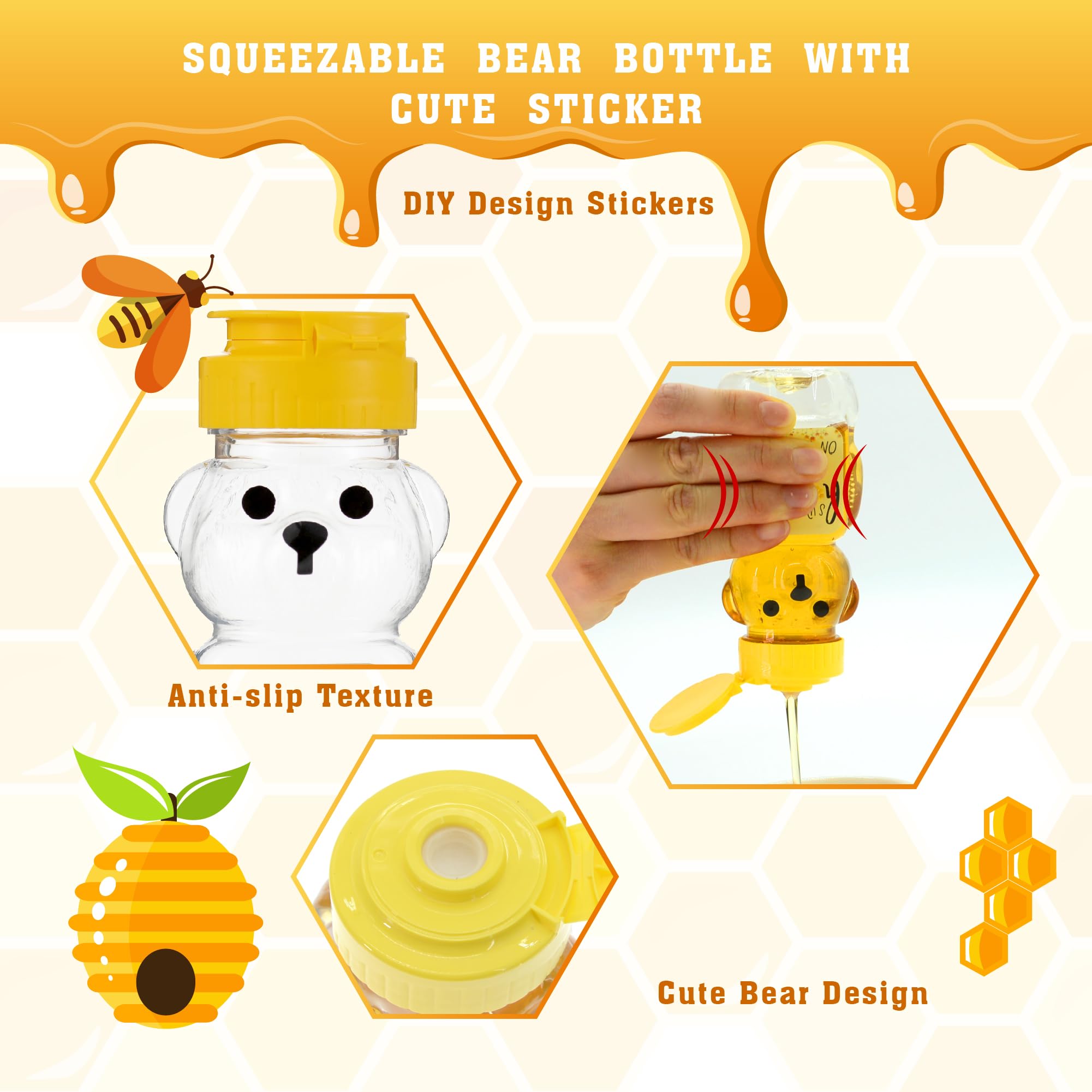 MOLADRI 18 Pack Plastic Bear Honey Bottle Jars, Empty 5 Fluid Oz Honey Squeeze Container with Flip-lid, Reusable Mini Bear Shaped Juice Bottles for Party (150 ml)