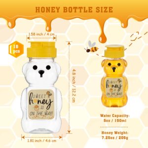 MOLADRI 18 Pack Plastic Bear Honey Bottle Jars, Empty 5 Fluid Oz Honey Squeeze Container with Flip-lid, Reusable Mini Bear Shaped Juice Bottles for Party (150 ml)