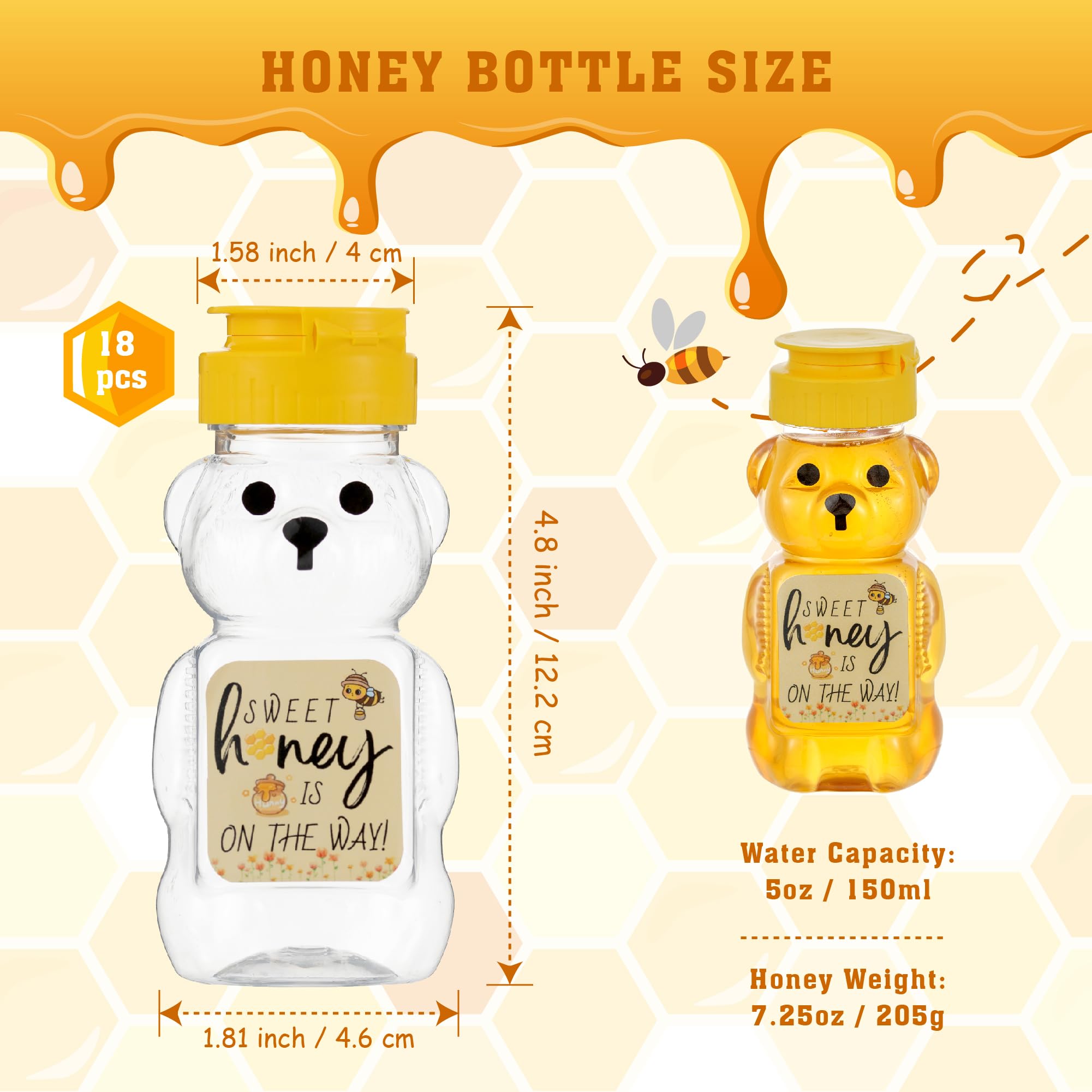 MOLADRI 18 Pack Plastic Bear Honey Bottle Jars, Empty 5 Fluid Oz Honey Squeeze Container with Flip-lid, Reusable Mini Bear Shaped Juice Bottles for Party (150 ml)