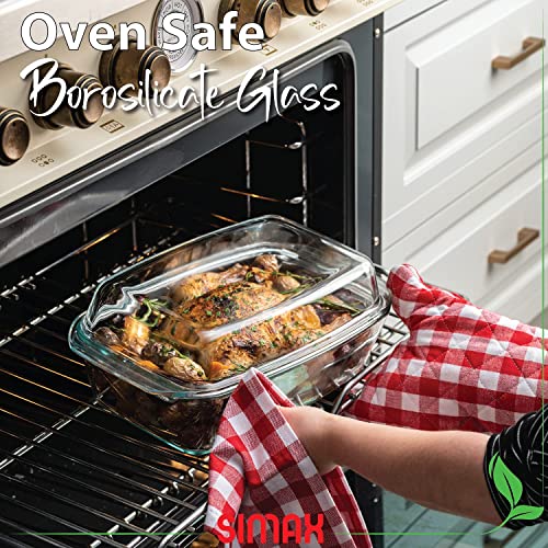 Simax Large Glass Casserole Dish, Oven Safe Cookware With Lid, Oblong Covered Glass Dish For Baking, Serving, Cooking, Microwave and Dishwasher Safe Bakeware, 3 Quart Capacity
