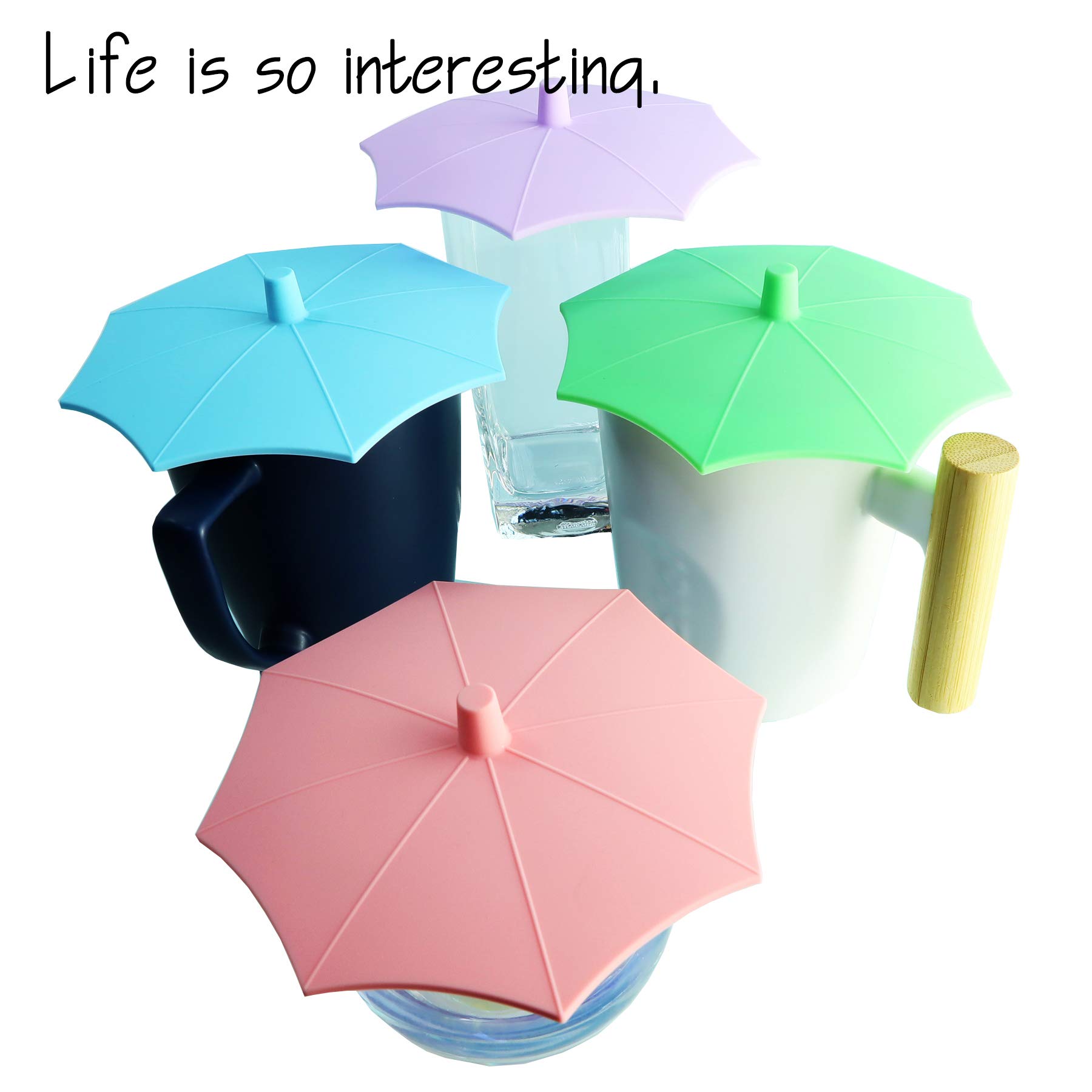 NEW Silicone Umbrella Cup Covers 4-Pack(Upgrade oct. 2020),Food Grade Lids Keep Drinks Warm or Cold Longer, Lids for Mugs, Cups, Tea Pots, Flexible Mug Covers, Cup Lids for Coffee & Tea.(Mix Colour)