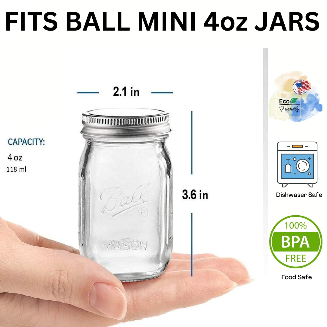 Mini Mason Jar STORAGE Lid Pack - Set of 4 Black Polypropylene Plastic MINI Jar Lids, 48mm BPA-Free Plastic Lids for MINI Jars, STORAGE Jar Lids Set Made in USA (not a spice lid), Non-Rusting Jar Lids