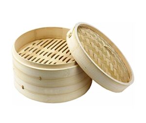 japanbargain 2224, large chinese bamboo steamer steaming basket for vegetable seafood dim sum dumpling bun egg , 12-inch