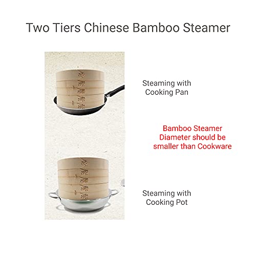 JapanBargain 2224, Large Chinese Bamboo Steamer Steaming Basket for Vegetable Seafood Dim Sum Dumpling Bun Egg , 12-inch