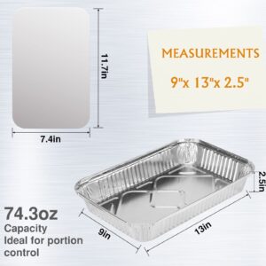 Aluminum Pans Trays With Aluminum Lids 10 Pack 3 Liter - 9"x13" Inch Half Size Disposable Baking Containers - Recyclable Pans for Storing Serving & Reheating - Freezer Air Fryer and Oven Safe