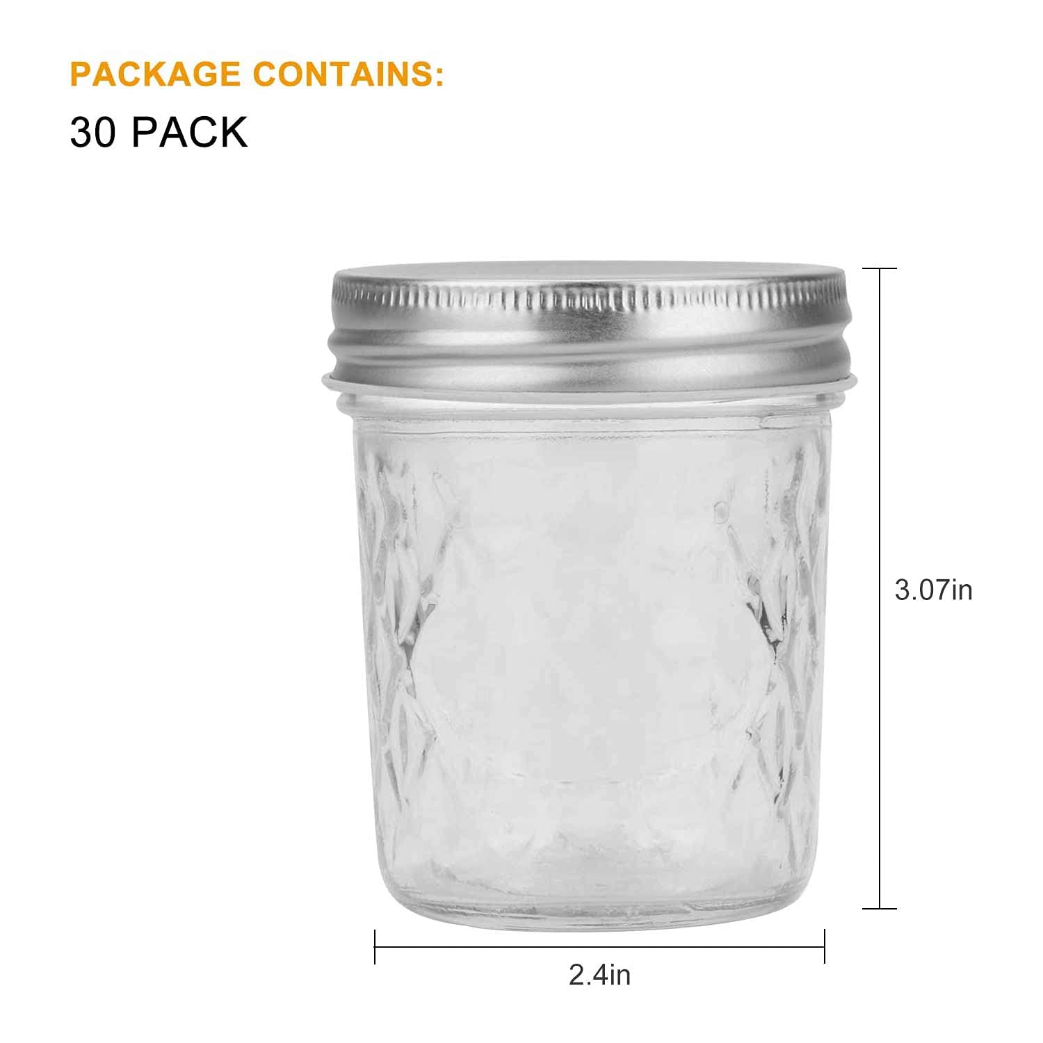 Accguan 6oz / 180ml Mason Jars Glass Canning Jars, Jelly Jars With Regular Lids, Ideal for Honey,Jam,Wedding Favors,Shower Favors,Set of 30