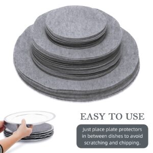 96 Pack Felt Plate Dividers Protectors, Thick Felt Round Plate Separators Pads China Dish Storage Protectors Pads with 3 Sizes for Packing Stacking Porcelain Cookware, Grey