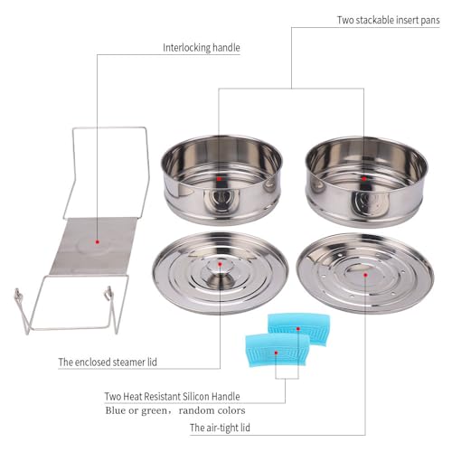 Stackable Steamer Insert Pans- Instant Pot Accessories 6 Qt-2 Silicone handle & Interchangeable Lids–Pressure Cooker Accessories- Pot in Pot for Baking,Lasagna,food steamer,Reheat Multiple Dishes