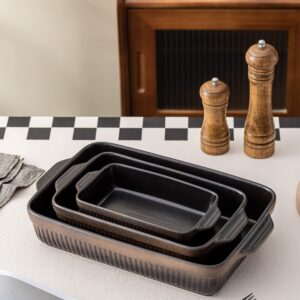 Kanwone Ceramic Baking Dishes, Rectangular Lasagna Pans, Casserole Dishes, Bakeware Set for Cooking, Kitchen, Cake Dinner, 9 x 13 Inches, Stripe Series - Reactive Glazed (Matte Black)