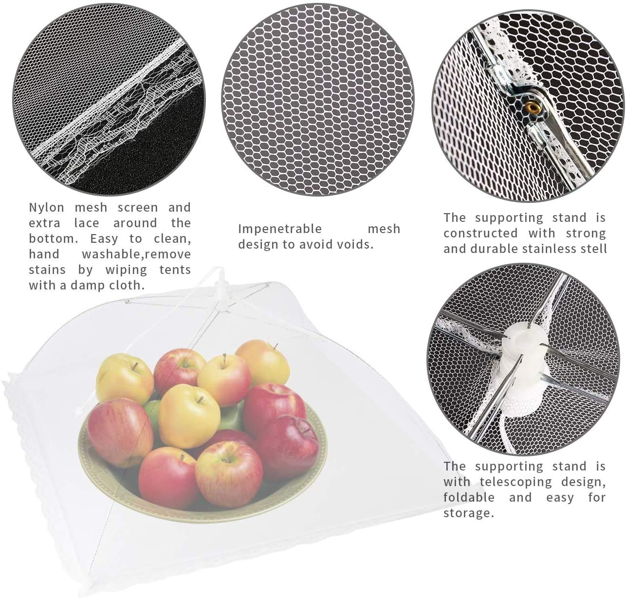 Homealexa Mesh Food Nets Fruit Cover 2 Pack, 40 Inch Large and Strong Collapsible Mesh Cake Covers Net, Mesh Food Covers Umbrella for Keeping Out Flies Bugs Mosquitos Food Cover Net