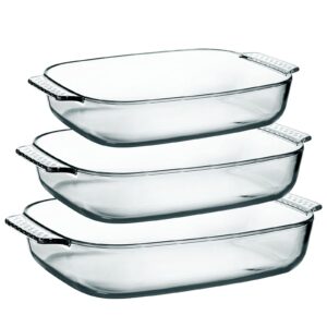 2 qt+2.7 qt+3.3 qt large glass baking dish set, easy grab oven safe glass pan for cooking