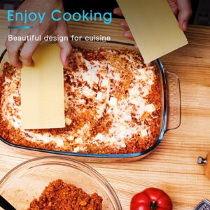 2 QT+2.7 QT+3.3 QT Large Glass Baking Dish Set, Easy Grab Oven Safe Glass Pan for Cooking