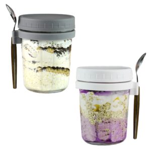 aouetnay 2 pack overnight oats containers with lids glass overnight oats jars, 16 oz mason jars for overnight oats, cereal, milk, vegetable and fruit salad storage container