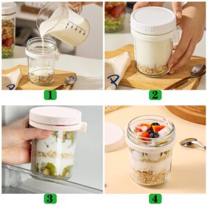 AouEtnay 2 Pack Overnight Oats Containers with Lids Glass Overnight Oats Jars, 16 oz Mason Jars for Overnight Oats, Cereal, Milk, Vegetable and fruit Salad Storage Container