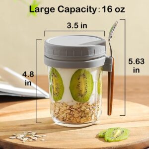 AouEtnay 2 Pack Overnight Oats Containers with Lids Glass Overnight Oats Jars, 16 oz Mason Jars for Overnight Oats, Cereal, Milk, Vegetable and fruit Salad Storage Container