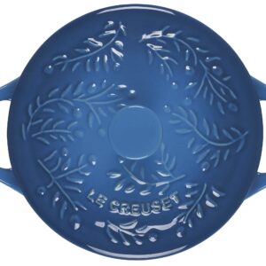 Le Creuset Olive Branch Collection Stoneware Mini Round Cocotte, 24 oz., Marseille with Embossed Lid