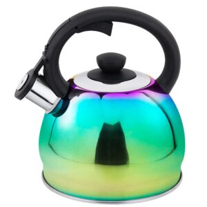 hausroland tea kettle 2.1 quart stainless steel stove top induction modern kettle teapot (gs-04048-a-781b, rainbow)