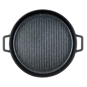 MasterPan Non-Stick Stovetop Oven Grill Pan with Heat-in Steam-Out Lid, nonstick cookware, 12", Black,