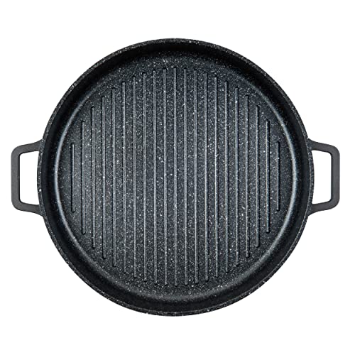 MasterPan Non-Stick Stovetop Oven Grill Pan with Heat-in Steam-Out Lid, nonstick cookware, 12", Black,