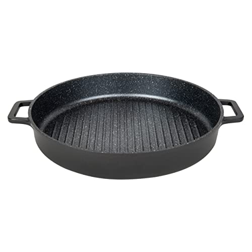 MasterPan Non-Stick Stovetop Oven Grill Pan with Heat-in Steam-Out Lid, nonstick cookware, 12", Black,