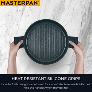 MasterPan Non-Stick Stovetop Oven Grill Pan with Heat-in Steam-Out Lid, nonstick cookware, 12", Black,