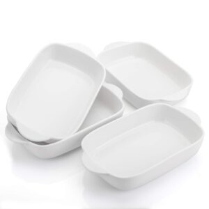 foraineam 4 pieces bakeware set, white porcelain baking dish bowl, 7.5 x 5 inch rectangular baking pans for cooking, banquet and daily use