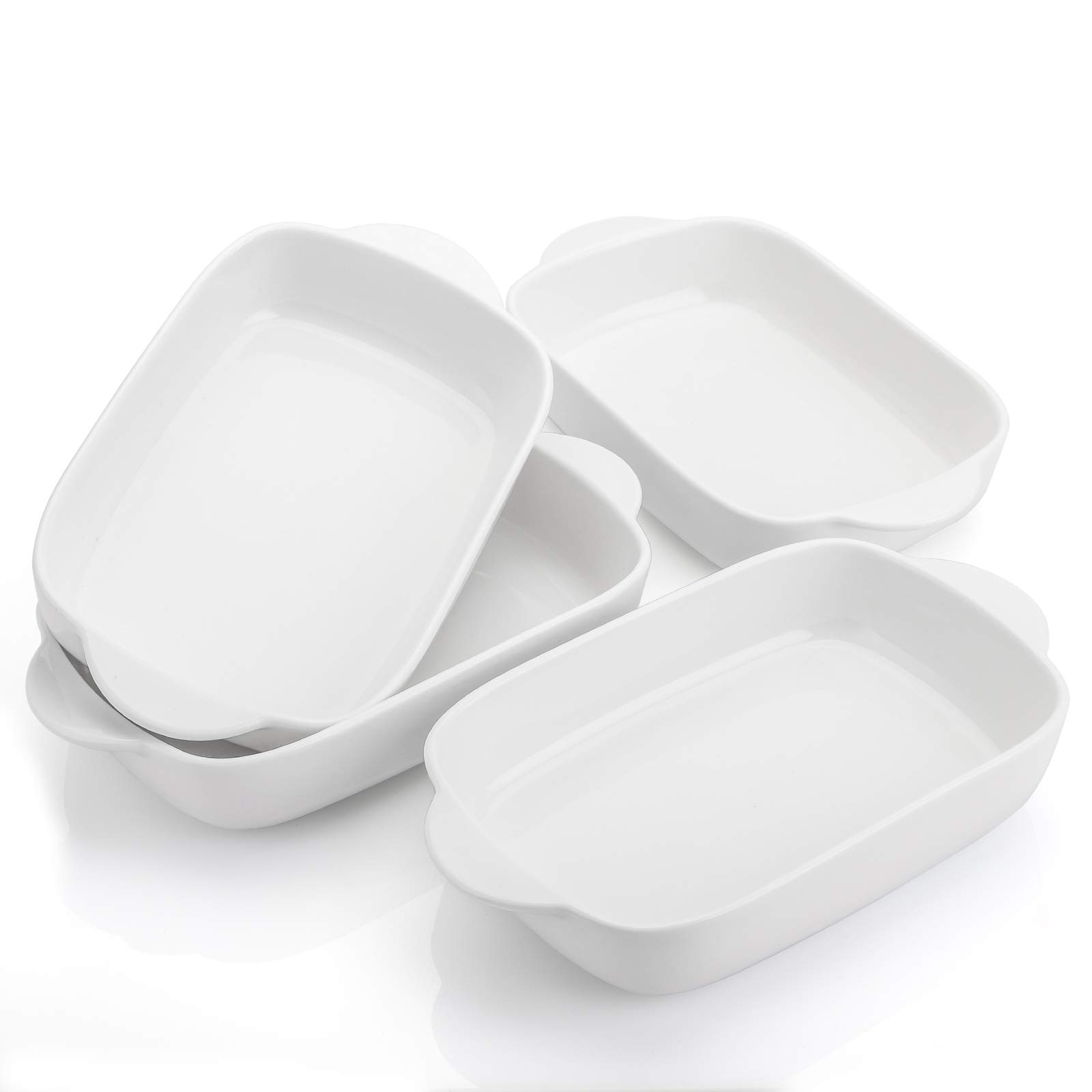 Foraineam 4 Pieces Bakeware Set, White Porcelain Baking Dish Bowl, 7.5 x 5 inch Rectangular Baking Pans for Cooking, Banquet and Daily Use