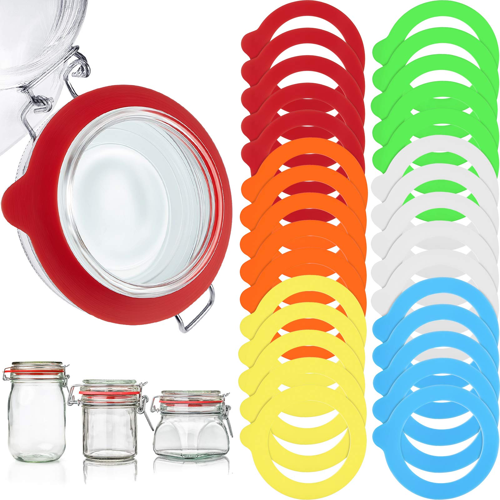 Silicone Jar Gaskets Replacement Reusable Silicone Seals Leak-proof Silicone Gasket Sealing Rings for Regular Mouth Canning Jars, 6 Colors (30 Pieces)