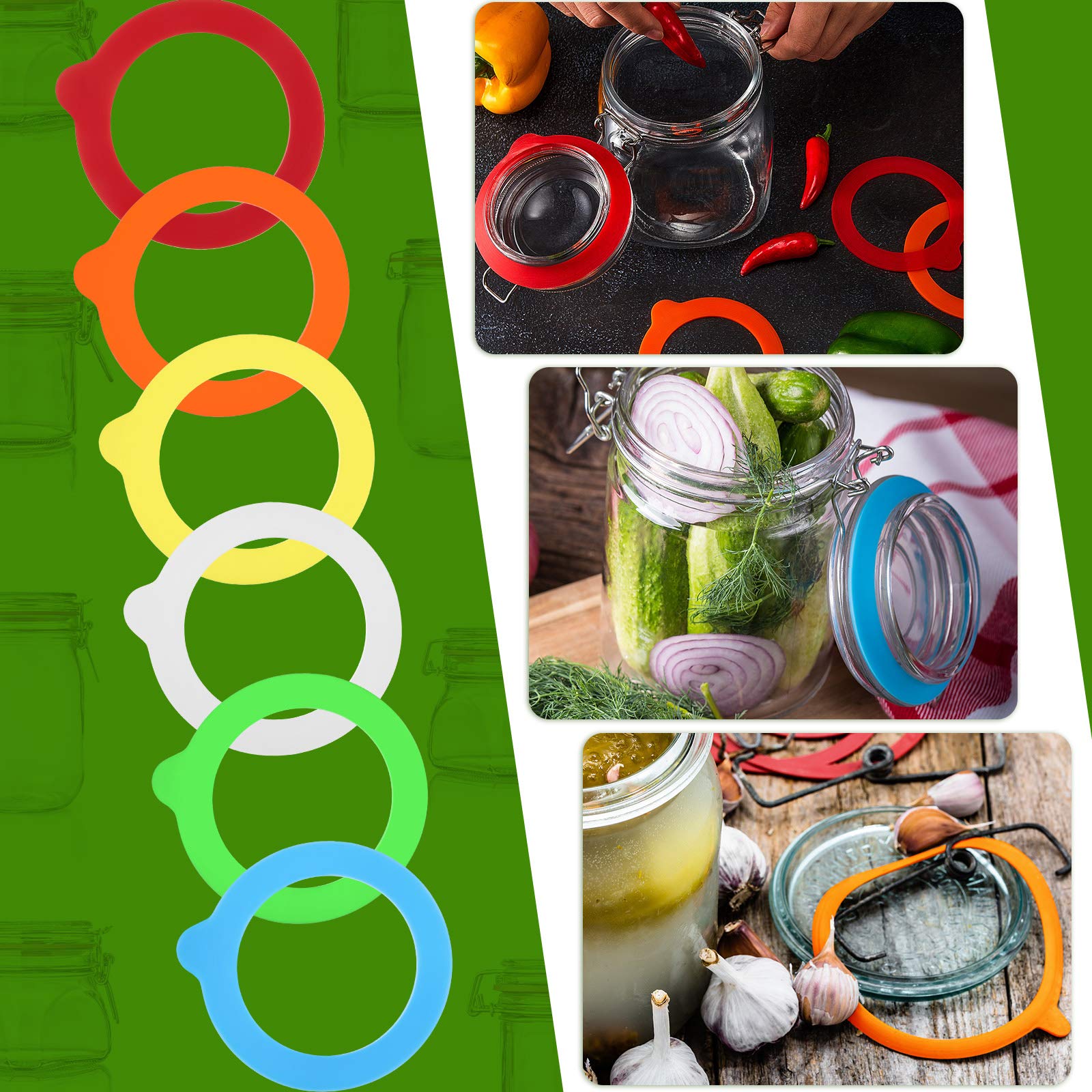 Silicone Jar Gaskets Replacement Reusable Silicone Seals Leak-proof Silicone Gasket Sealing Rings for Regular Mouth Canning Jars, 6 Colors (30 Pieces)