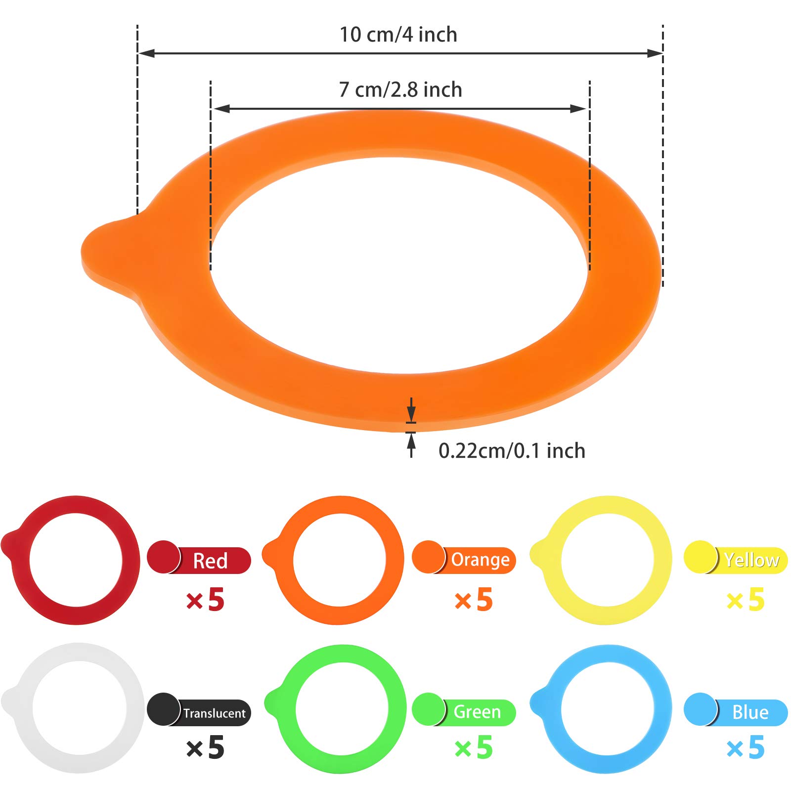 Silicone Jar Gaskets Replacement Reusable Silicone Seals Leak-proof Silicone Gasket Sealing Rings for Regular Mouth Canning Jars, 6 Colors (30 Pieces)