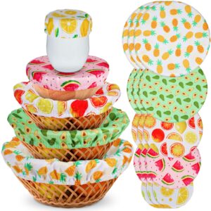 20 pieces summer style bowl covers reusable fabric stretch covers for bowls fruit style elastic food storage covers cloth dish covers for food container covers for kitchen jar lids wrap, multiple size