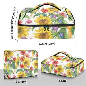 Kigai Sunflower Cornflower Poppy Pattern Insulated Casserole Carriers for Hot or Cold Food Storage, Perfect for Parties, Picnics, and Camping; Fits 9” x 13”Baking Dishes; Casserole Carrying Case