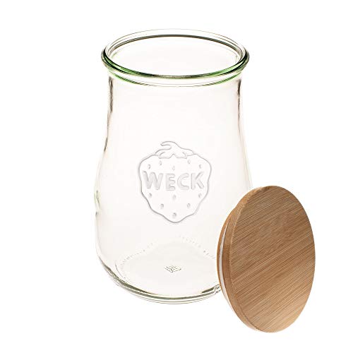 Weck Jars - Weck Tulip Jars 1.5 Liter - Sour Dough Starter Jar - Large Glass Jars for Sourdough - Starter Jar with Glass Lid Tulip Jar with Wide Mouth Suitable Canning and Storage 1 Jar with Wood Lid