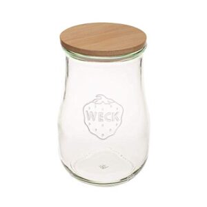 Weck Jars - Weck Tulip Jars 1.5 Liter - Sour Dough Starter Jar - Large Glass Jars for Sourdough - Starter Jar with Glass Lid Tulip Jar with Wide Mouth Suitable Canning and Storage 1 Jar with Wood Lid