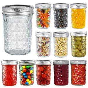 yeboda 12 pack 8 oz mason jars with airtight lids and bands glass canning jars ideal for preserving, jam, honey, jelly, wedding favors, shower favors, sauces, diy spice jars, salad