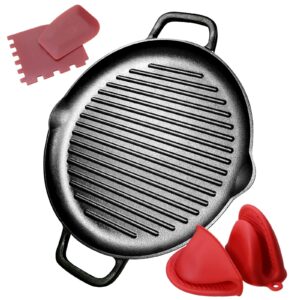 cast iron grill pan 12.6 inch pre-seasoned cast iron griddle pan dual handles cast iron skillets for bbq round cast iron pan griddle pan for any stove top and all cooking tops