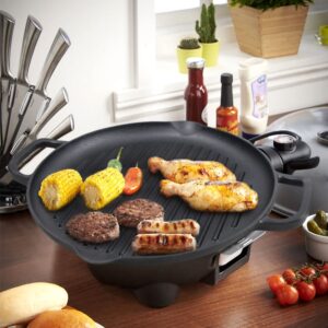 Cast Iron Grill Pan 12.6 inch Pre-Seasoned Cast Iron Griddle pan Dual Handles Cast Iron Skillets for BBQ Round Cast Iron Pan Griddle Pan for any Stove top and all Cooking tops