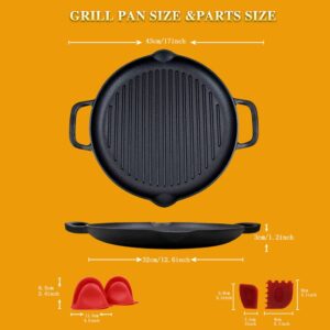 Cast Iron Grill Pan 12.6 inch Pre-Seasoned Cast Iron Griddle pan Dual Handles Cast Iron Skillets for BBQ Round Cast Iron Pan Griddle Pan for any Stove top and all Cooking tops