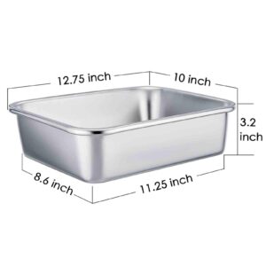 TeamFar Lasagna Pan, Rectangular Cake Pan Brownie Bake Dish Stainless Steel, 12.75’’×10’’×3.2", Heavy Duty & Healthy, Deep Side & Brushed Surface, Easy Clean & Dishwasher safe