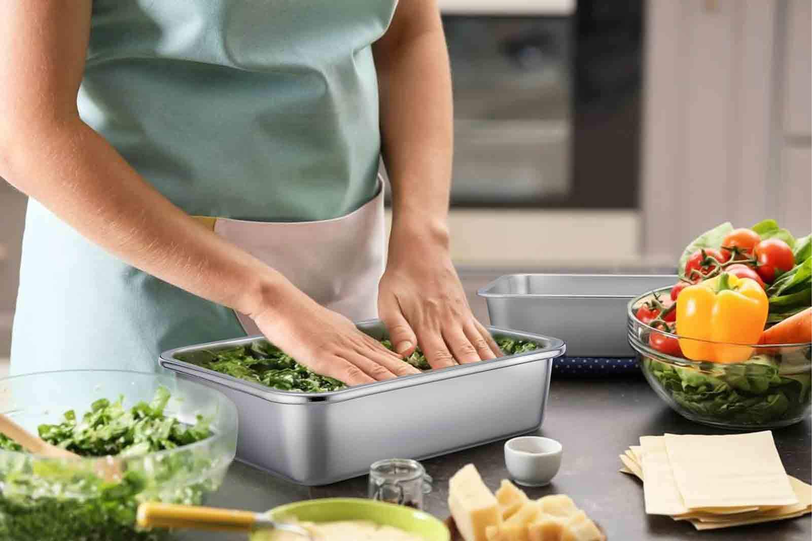 TeamFar Lasagna Pan, Rectangular Cake Pan Brownie Bake Dish Stainless Steel, 12.75’’×10’’×3.2", Heavy Duty & Healthy, Deep Side & Brushed Surface, Easy Clean & Dishwasher safe