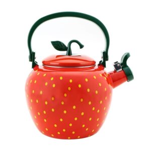 upware enamel on steel whistling tea kettle, stovetop teakettle (2.3 quart, strawberry)