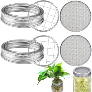 6 pieces mason jar wide mouth mesh strainer sprouting lids stainless steel flower jar insert lids for canning jars seed sprouting salad sprouts & flower organizer insert lid kit