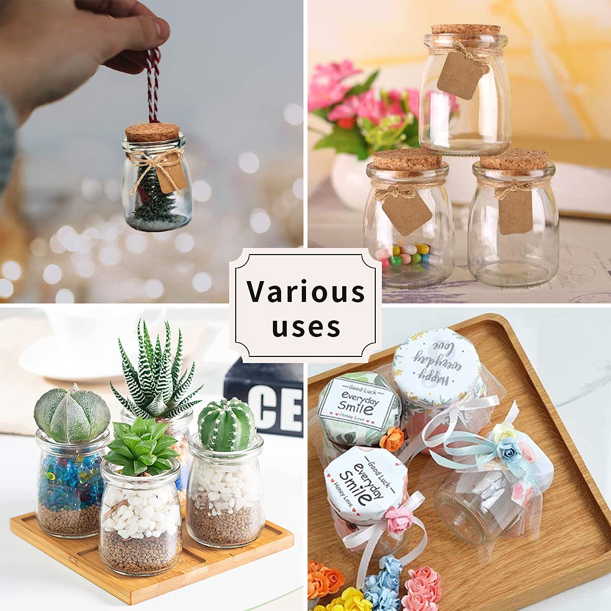 OAMCEG 39 PCS Glass Jars with Cork Lids 3.4oz Small Yogurt Jars Mini Candle Jars Little Pudding Jars Glass Favor Jars Mason Jars, Glass Containers with Lids & 50m String (Set of 39, 100ml)