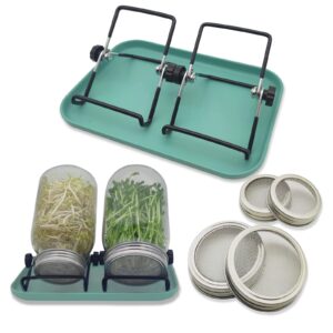 guyemnat sprouting kit, 4 pcs stainless steel sprouting lids for regular and wide mouth mason jars, 2 sprouting stands,sprouting tray,label sticker,sprouts growing kit (not include mason jar)