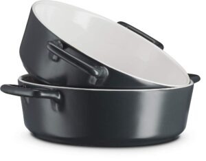 kook ceramic casserole pot set, baking dishes, easy carry handles, microwave & dishwasher safe bakeware, dark grey, 40 oz, set of 2