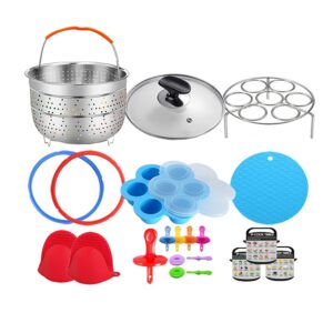 3 quart pressure cooker accessories compatible with instant pot 3 qt only - steamer basket, glass lid, silicone sealing rings, egg bites mold, egg steamer rack and more