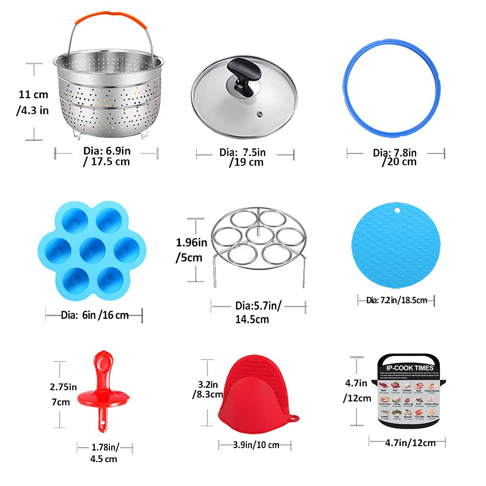 3 Quart Pressure Cooker Accessories Compatible with Instant Pot 3 Qt Only - Steamer Basket, Glass Lid, Silicone Sealing Rings, Egg Bites Mold, Egg Steamer Rack and More